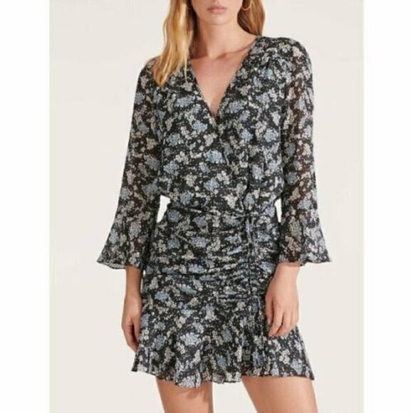 Veronica Beard Sean Floral Silk Dress Black Blue Sz 14 bohemian wedding spring - Picture 1 of 11